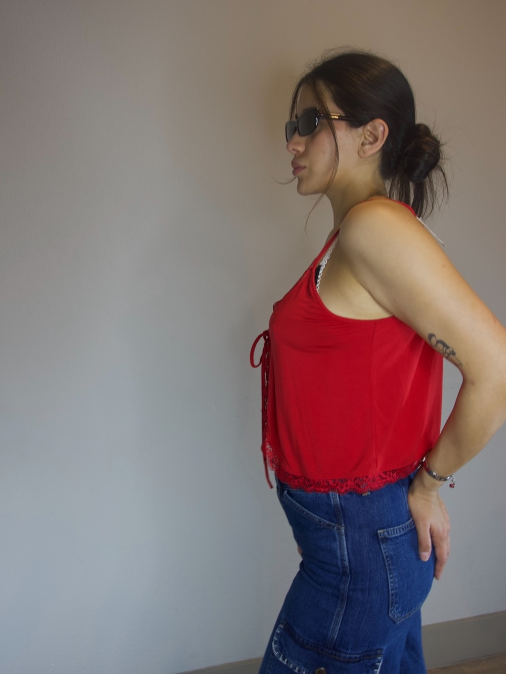 Intimately Free People Sleepless Summer Lace Tie-Front Cami Top Luxe Red Size S - Picture 5 of 7
